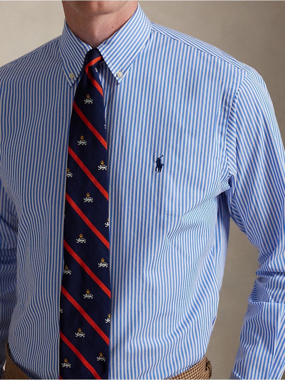 Ralph Lauren Blue Classic Poplin Micro-Stripe Button-Down Dress Shirt M Office